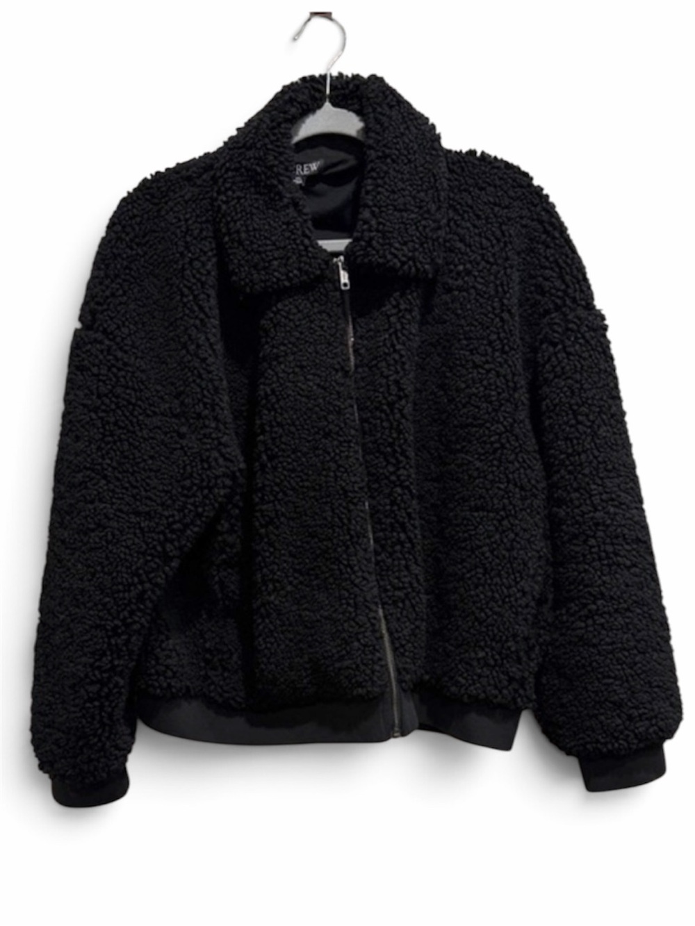 J. Crew Sz XXL Black Sherpa Faux Fur Zip Bomber Jacket